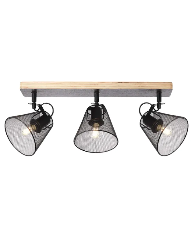 Regleta con 3 focos de madera y metal acabado negro 3x40W E14 Descuento
