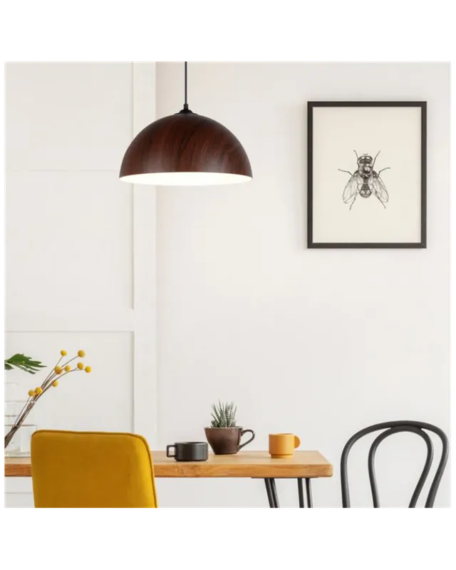 Últimas Unidades Lámpara de techo 30cm con forma cúpula de metal acabado madera E27 40W