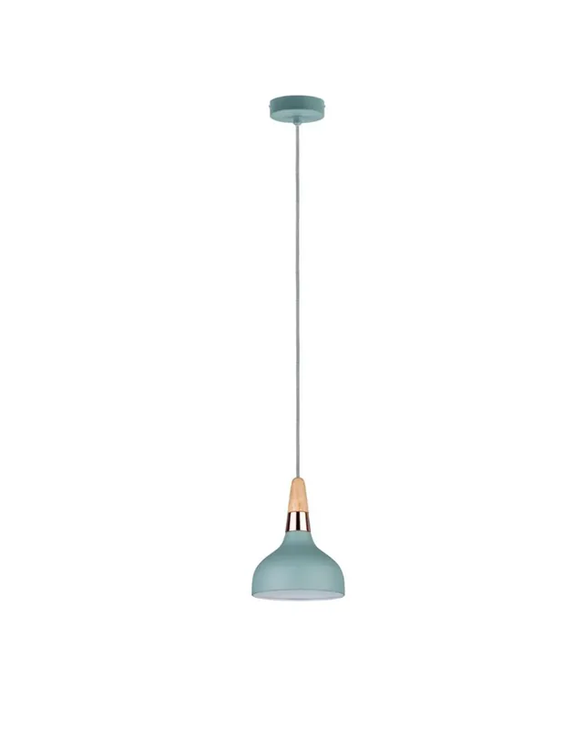 Tendencia Lámpara de techo nórdica azul turquesa con detalle en madera y cobre 20W E14