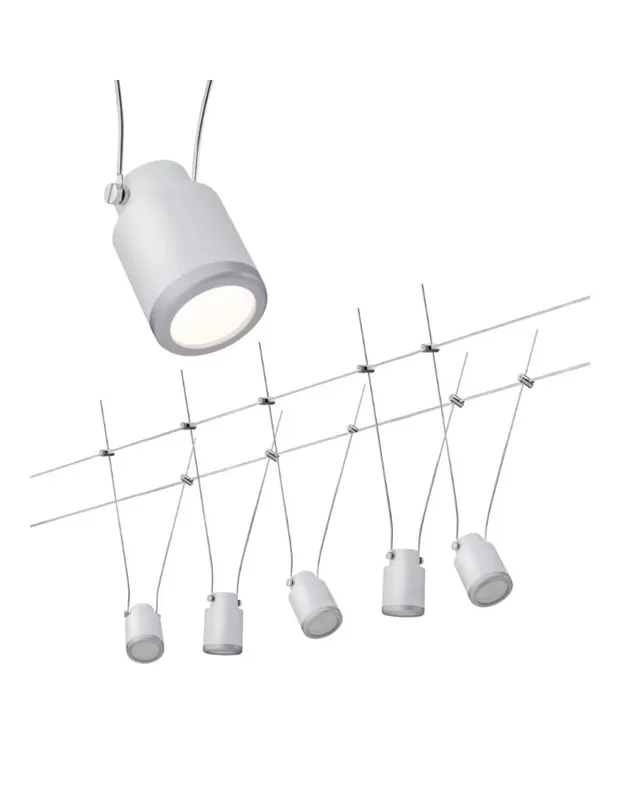 Rebajas Sistema de cable blanco y cromo mate con LED 5x4W