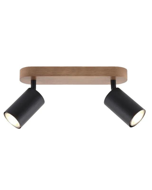 Barato Regleta 2 focos 27cm en metal y madera acabado negro GU10 2x50W