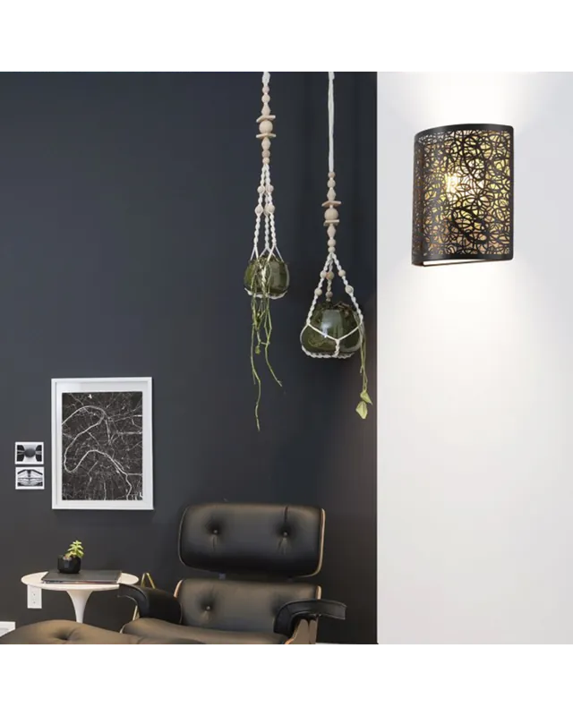 Aplique de pared 23cm pantalla negra interior dorado huecos curvos 60W E27 Pedido Al Por Mayor