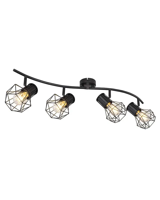Regleta de techo vintage industrial con 4 focos oscilantes acabado portalamparas negro base negra 4xE27 40W Precio Rebajado