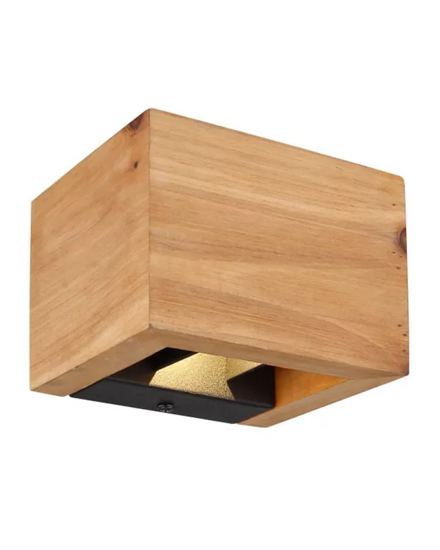 Aplique luz inferior y superior cubo de metal y madera 2xLED 8W 3000K Envío Exprés