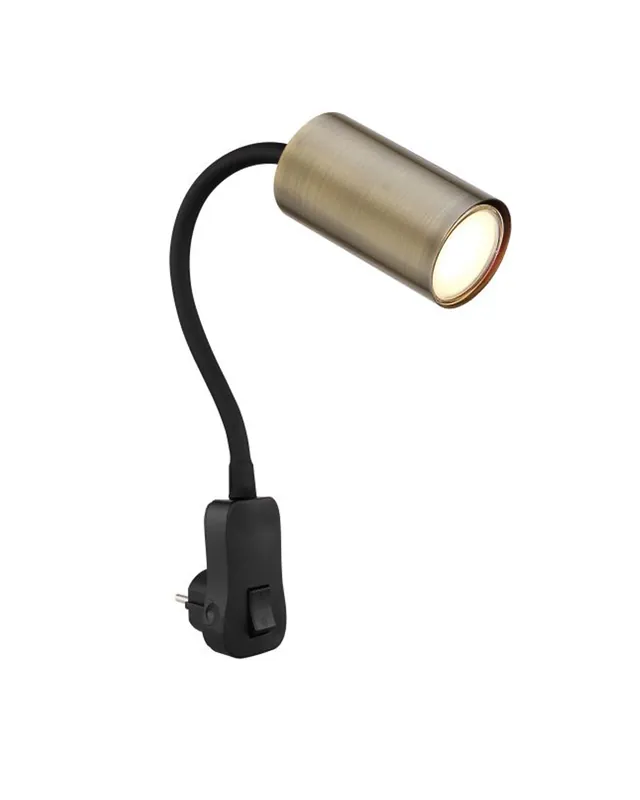 Profesional Flexo con enchufe 43cm de altura de metal acabado negro y latón GU10 25W