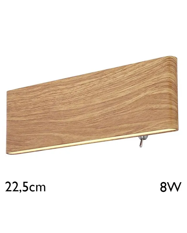 Aplique LED luz inferior y superior acabado madera 22,5cm de ancho 8W 3000K Súper Precio