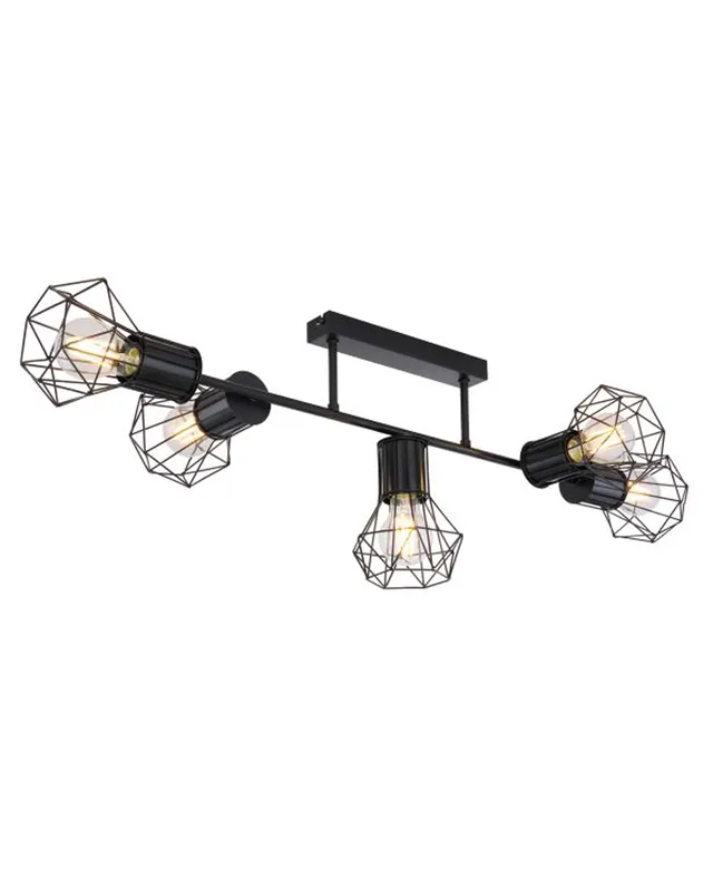 Regleta de techo con 5 focos de metal acabado negro 5xE27 40W Gran Oferta