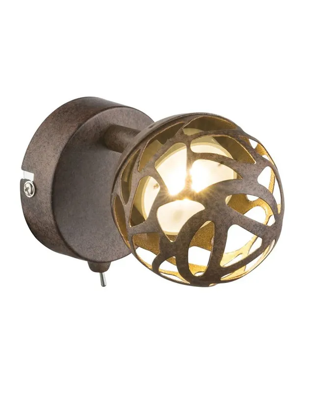 Aplique acabado marron óxido metal esfera agujeros con interruptor 1xLED 4W  220lm 3000K Rebajas