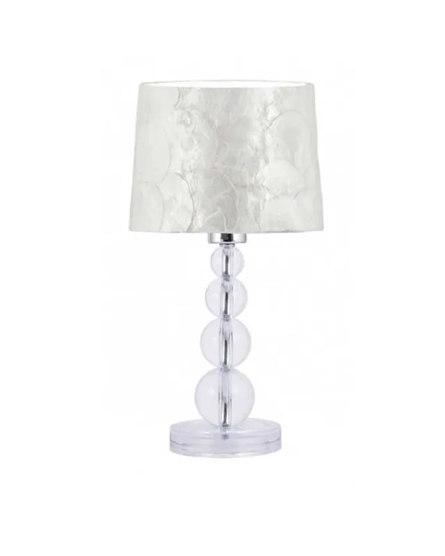Súper Precio Lámpara de mesa 30cm de metal, nácar y metacrilato acabado cromo y blanco E27