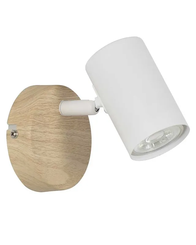 Aplique 14,5cm de metal y madera acabado blanco y natural oscilante GU10 IP44 Garantía De Devolución De Dinero