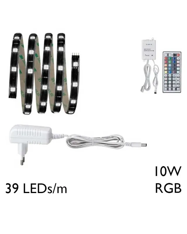 Tira LED de 1,50 metros 39 Leds por metros 10W 275Lm RGB con transformador 18V Certificado