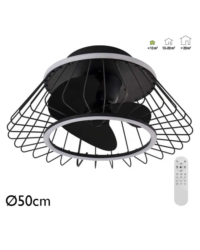 Ventilador de techo negro 20W Ø50cm luz CCT LED 31W control remoto REGULABLE temperatura luz Solo Por Tiempo Limitado