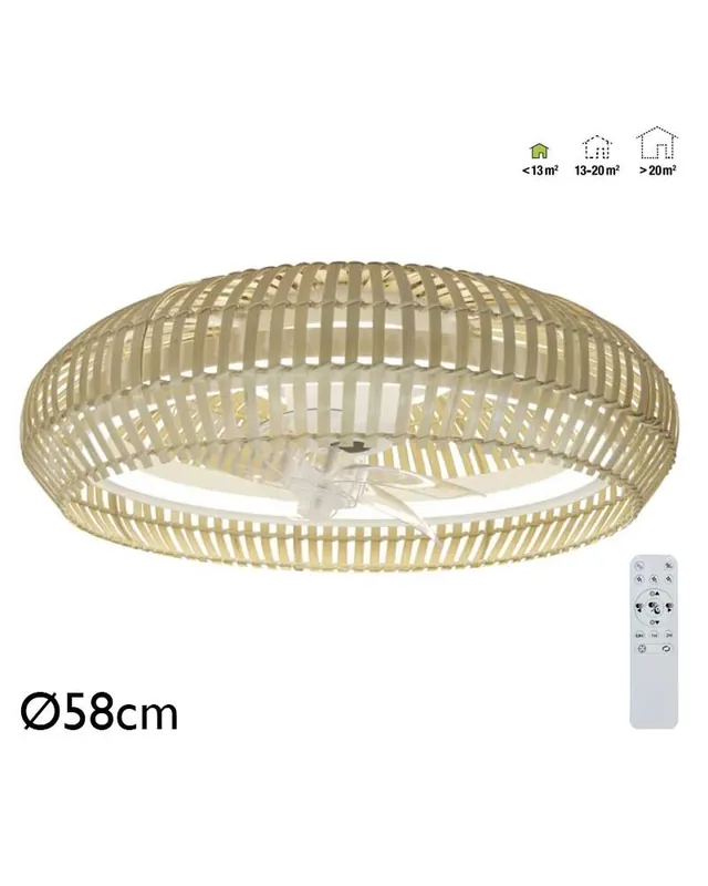 Ventilador de techo metal y bambú 20W Ø58cm luz CCT LED 30W control remoto REGULABLE temperatura luz Imprescindible (Must-Have)
