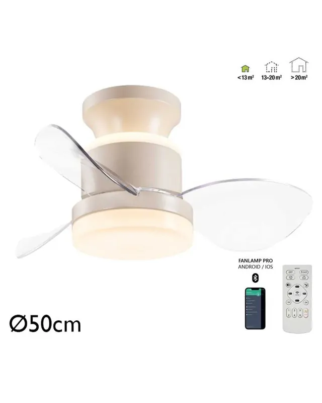 Ventilador de techo 30W Ø50cm plafón LED CCT 18W control remoto REGULABLE temperatura luz Moderno