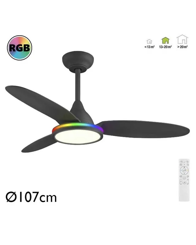 Ventilador de techo 25W Ø107cm plafón LED RGB y CCT 21W control remoto REGULABLE temperatura luz Oferta Flash