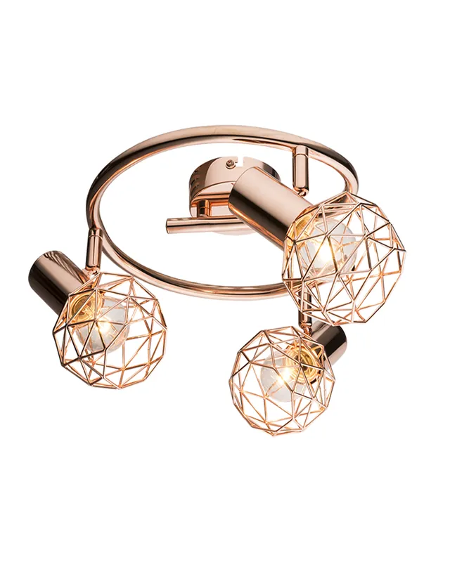 Promoción Plafón de techo circular 25cm 3 focos metal acabado cobre E14 40W
