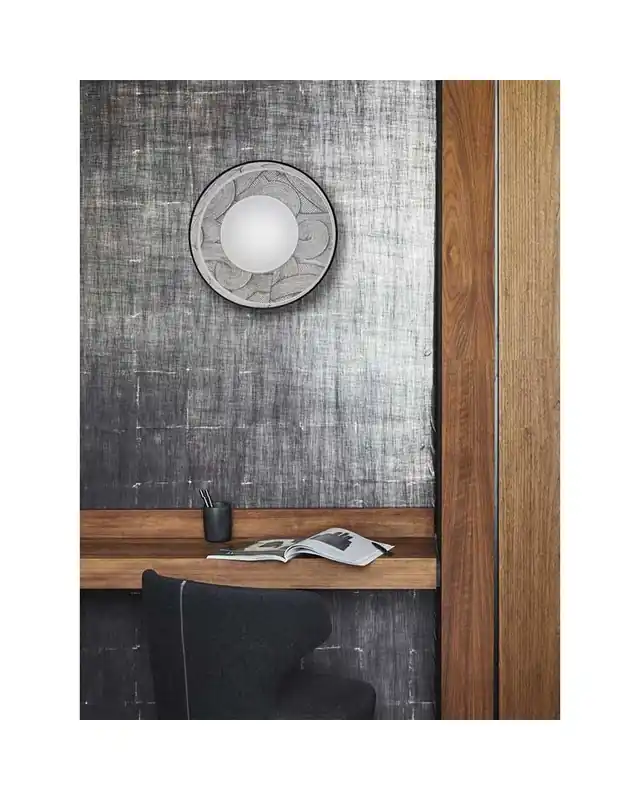 Aplique de pared 38cm de metal, tela y papel acabado azul E27 Económico