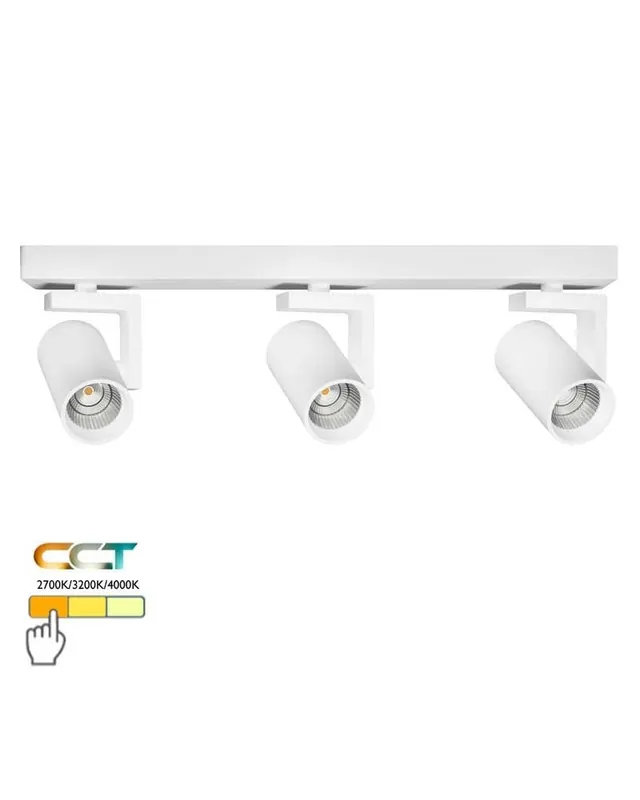 Regleta 3 focos cilíndricos orientables 45cm aluminio LED 24W CCT Switch 2700K/3200K/4000K Precio Reducido