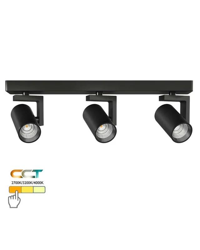 Solo Hoy Regleta 3 focos cilíndricos orientables 45cm aluminio LED 24W CCT Switch 2700K/3200K/4000K