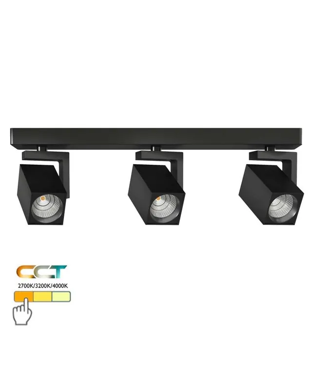 Promoción Exclusiva Regleta 3 focos orientables forma cuadrada 45cm aluminio LED 24W CCT Switch 2700K/3200K/4000K
