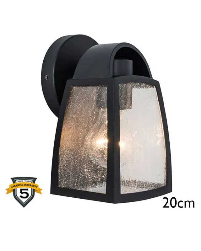 Aplique pared de exterior negro 20cm de aluminio y cristal E27 IP44 Ocasión Especial