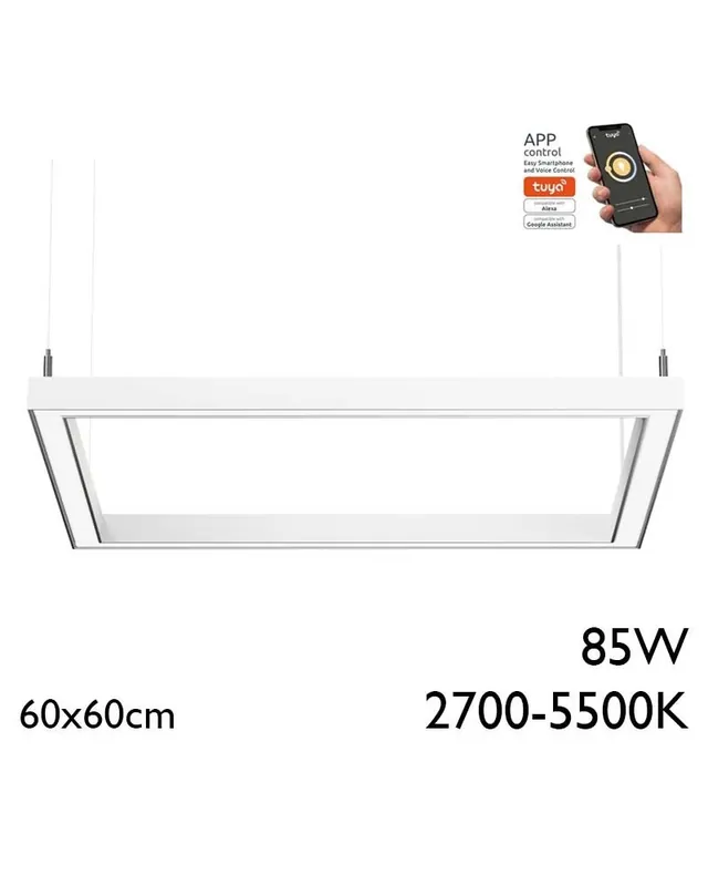Stock Limitado Lámpara de techo cuadrada de 60x60cm LED 85W de aluminio Graduable TUYA 2700K-5500K driver Tuya