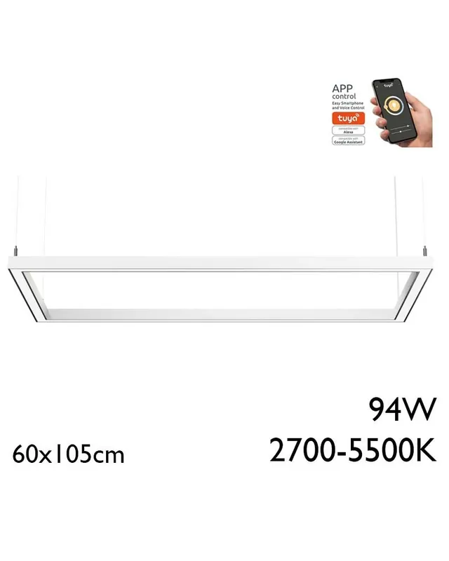 Súper Precio Lámpara de techo rectangular de 60x105cm LED 94W de aluminio Graduable 2700K-5500K driver Tuya