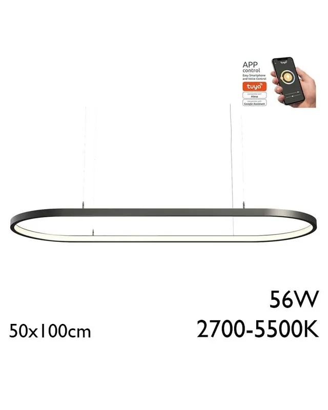 Última Versión Lámpara de techo de 50x100cm LED 56W de aluminio Graduable 2700K-5500K driver Tuya