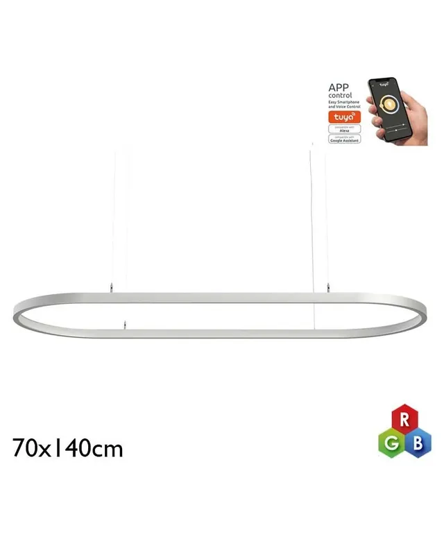 Profesional Lámpara de techo de 70x140cm LED 81W de aluminio acabado plateado RGB-W driver Tuya