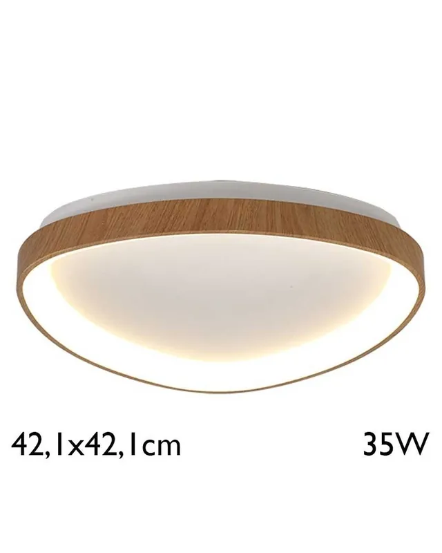 Artesanal Plafón LED de 42,1x42,1cm acabado madera 35W  luz cálida 3000K
