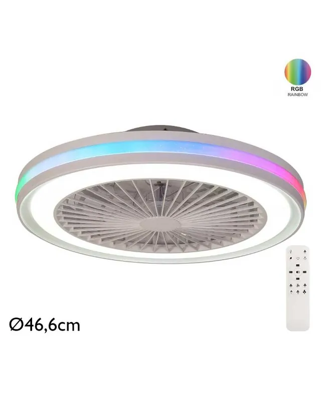 Última Versión Ventilador inteligente de techo blanco 20W Ø46,6cm motor DC LED 40W REGULABLE CCT y RGB control remoto