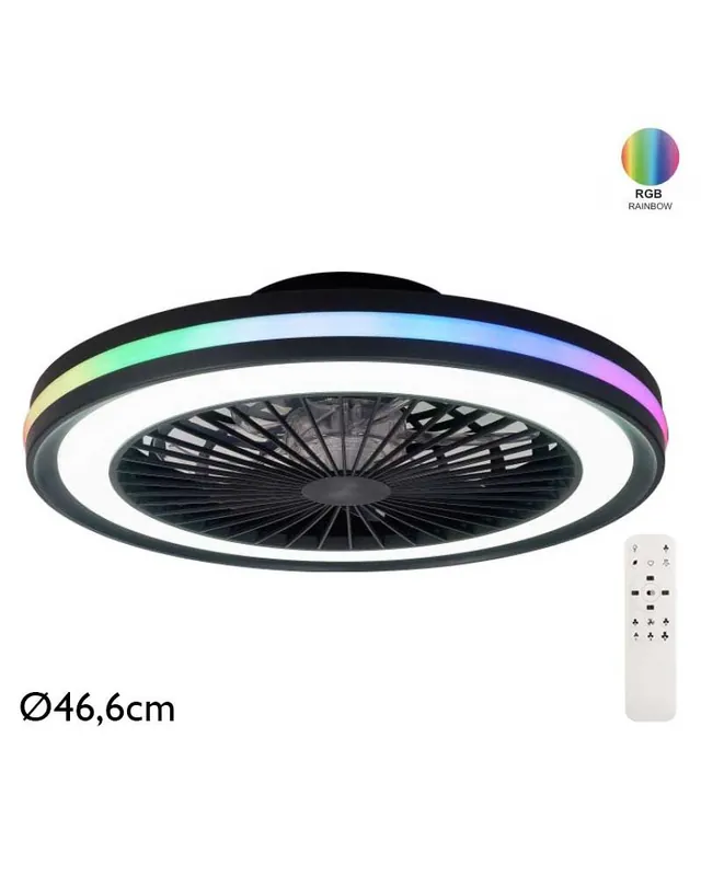 Ventilador inteligente de techo negro 20W Ø46,6cm motor DC LED 40W CCT y RGB control remoto Bestseller