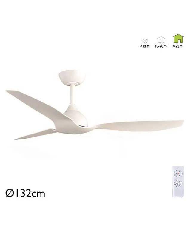Ventilador de techo sin luz blanco 3 aspas Ø132cm programable con 6 velocidades Pago Seguro