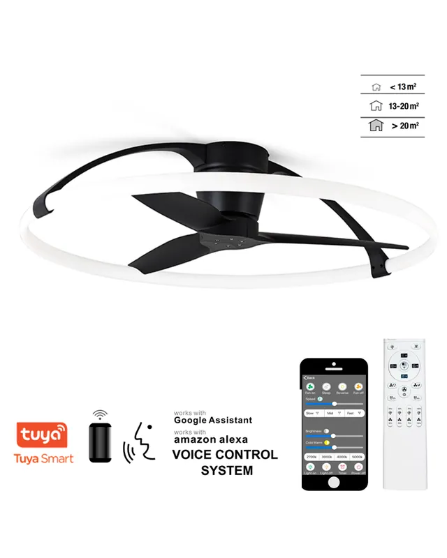 Ventilador de techo wifi blanco y negro 35W  Ø105cm LED 75W control de voz mando y app Descuento