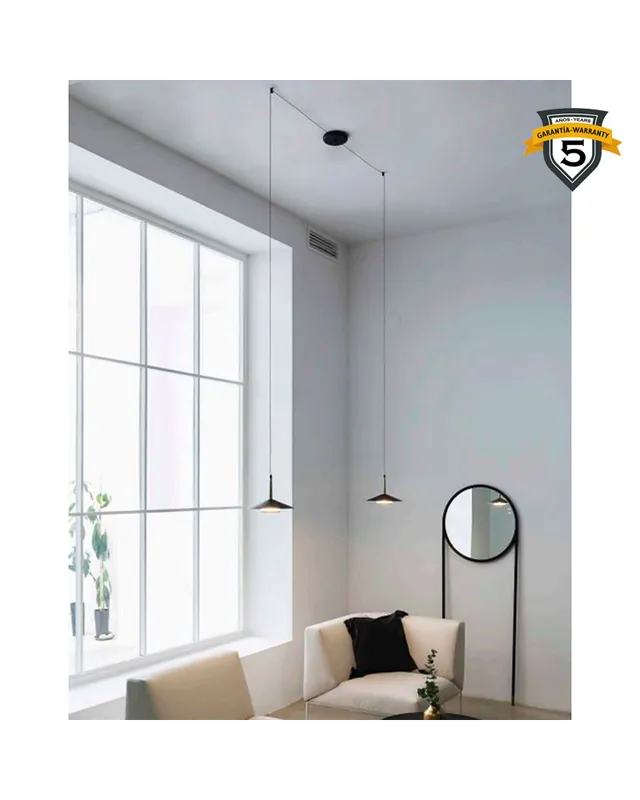 Artesanal Lámpara de techo LED con 2 pantallas regulables en altura de aluminio negro y latón 16W 3000K