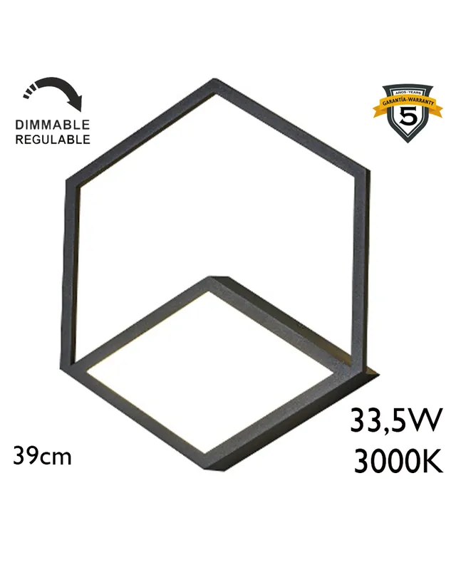 Aplique de pared LED 39cm hexagonal de aluminio 33,5W 3000K Regulable Exclusivo