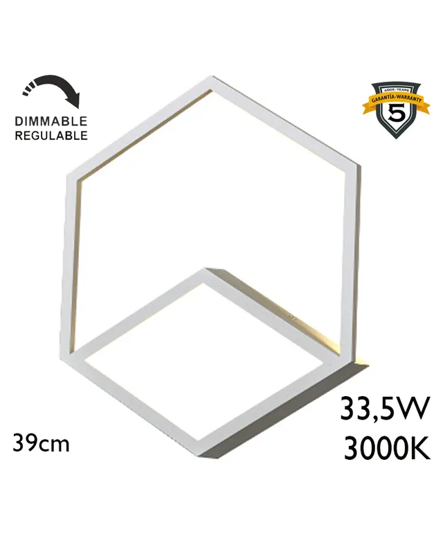Aplique de pared LED 39cm hexagonal de aluminio 33,5W 3000K Regulable Premium