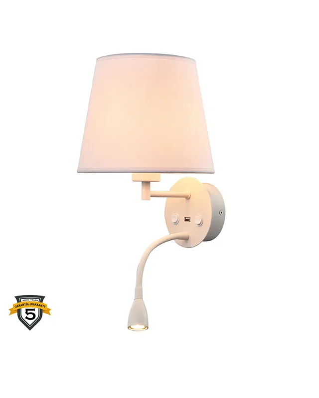 Aplique de pared LED inferior 3W 30,5cm y superior E27 de aluminio interruptor On/Off y cargador USB Devolución Gratuita