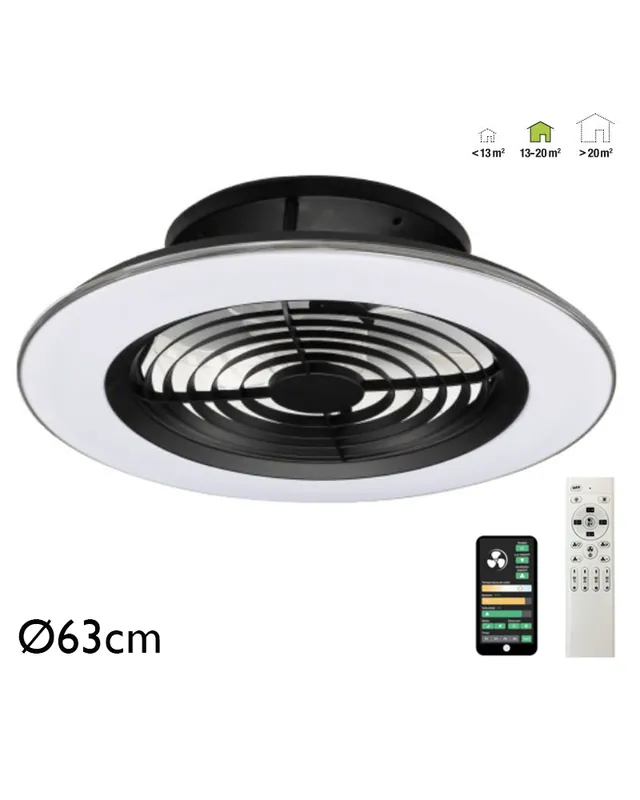 Ventilador de techo 35W Ø63cm plafón LED 70W control remoto luz REGULABLE y bluetooth No Te Lo Pierdas