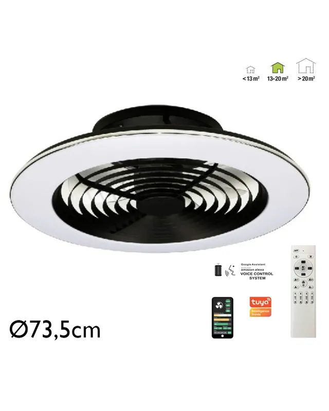 Ventilador de techo inteligente 58W Ø73,5cm plafón LED 95W control remoto luz REGULABLE y App Barato