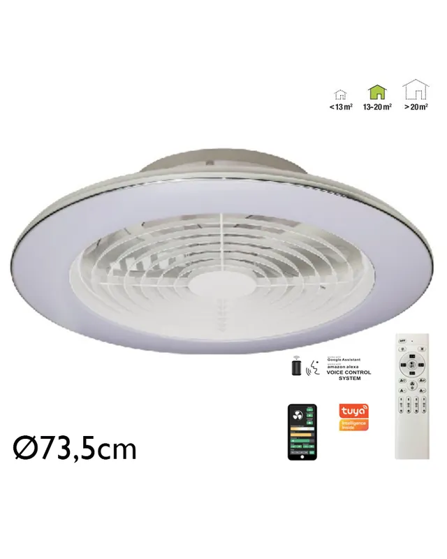 Ventilador de techo inteligente 58W Ø73,5cm plafón LED 95W control remoto luz REGULABLE y App Envío Gratis