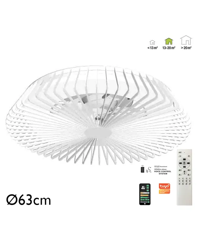 Ventilador de techo inteligente blanco 35W Ø63cm plafón LED 70W control remoto luz REGULABLE y App A Buen Precio