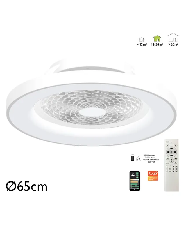 Artesanal Ventilador de techo inteligente blanco 35W Ø65cm plafón LED 70W control remoto luz REGULABLE y App