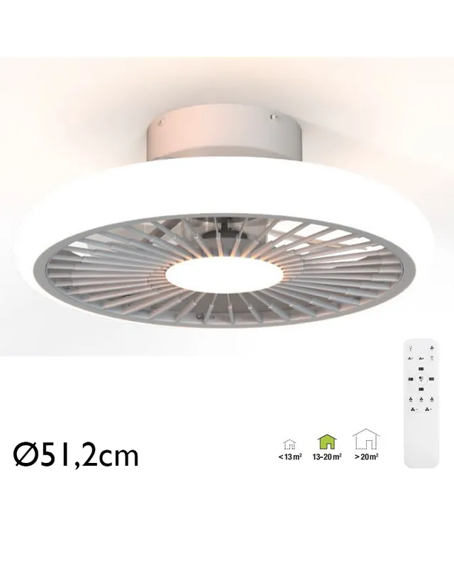 Ventilador de techo blanco 30W Ø51,2cm plafón LED 55W control remoto luz REGULABLE y mando Stock Limitado