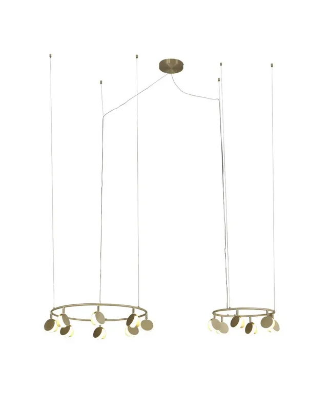 Auténtico Lámpara de techo LED 130cm en aluminio, hierro y acrílico acabado dorado 70W 3000K