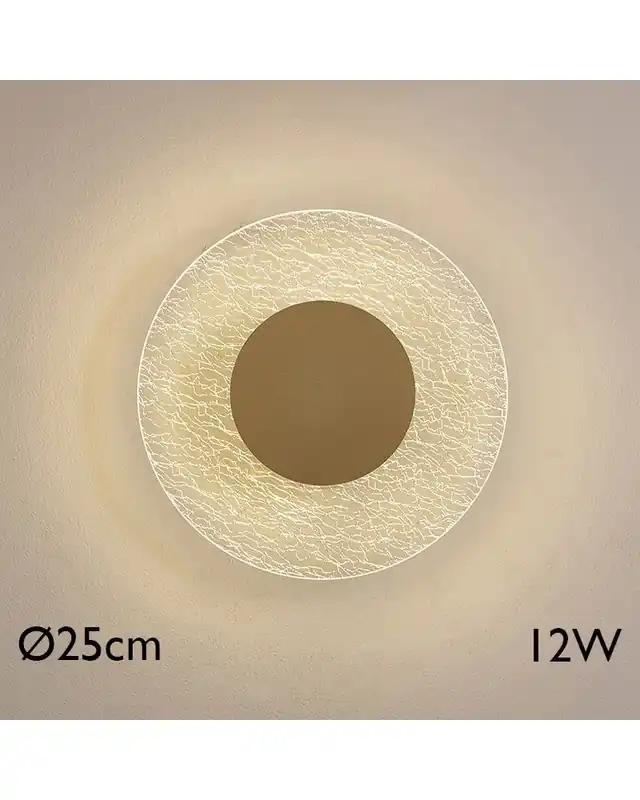 Aplique de pared LED 25cm de aluminio y acrílico acabado dorado 12W 3000K Precio Económico