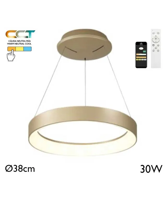 Últimas Unidades Lámpara de techo de 38cm de diámetro LED 30W de metal y acrílico CCT 2700K/4000K/5000K REGULABLE con mando y app
