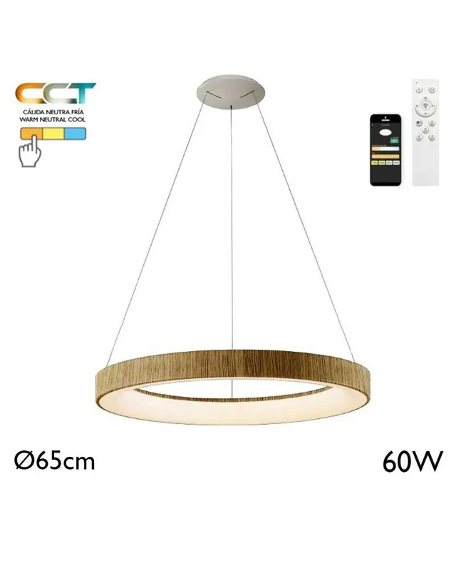 Barato Lámpara de techo de 65cm de diámetro LED 60W de metal y acrílico CCT 2700K/4000K/5000K REGULABLE con mando y app