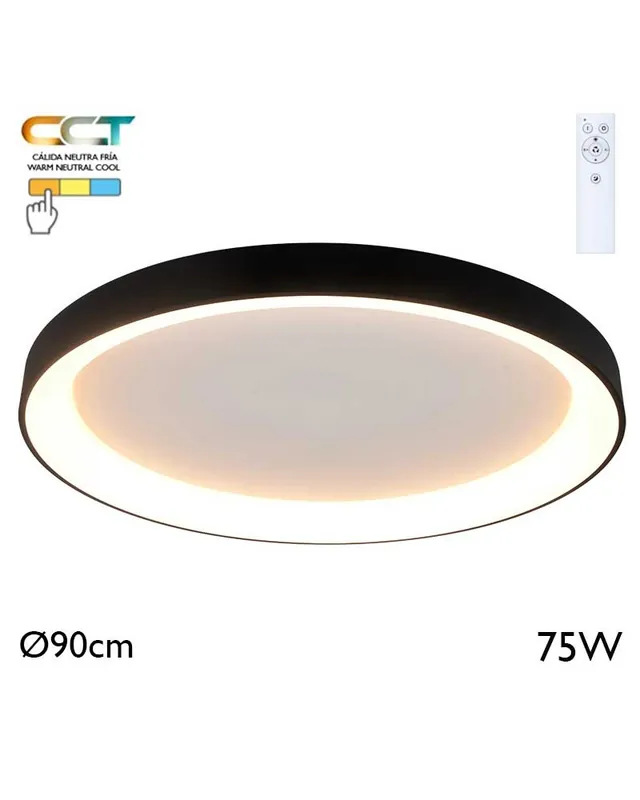 Bestseller Plafón LED de 90cm de diámetro 75W de metal y acrílico CCT 2700K/4000K/5000K REGULABLE con mando