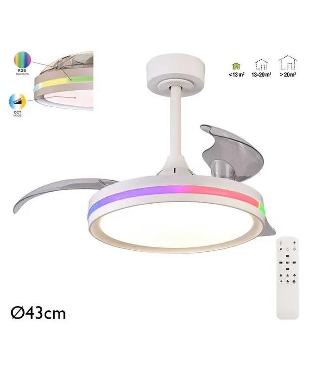 Premium Plafón ventilador de techo blanco 28W Ø43cm plafón LED 40W RGB CCT control remoto luz REGULABLE